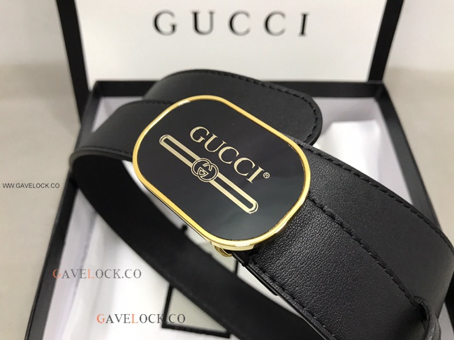 Gucci '80 Smooth Leather Belt Retro Black & Gold Buckle